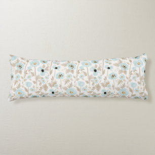  Light Blue Tan Watercolor Poppies Pattern Body Pillow