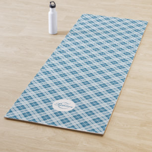 Light Blue tartan Christmas pattern Monogram Yoga Mat
