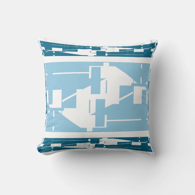 Light Blue Teal Classical Mediterranean Mosaic Throw Pillow (Front)