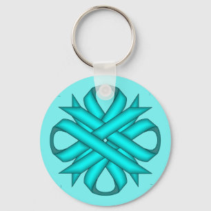 Light Blue / Teal Clover Ribbon by Kenneth Yoncich Keychain