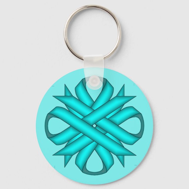 Light Blue / Teal Clover Ribbon by Kenneth Yoncich Keychain (Front)