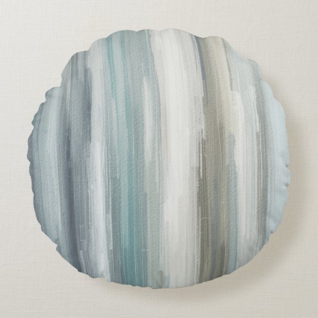 Light Blue Teal Gray Brown Abstract Stripe Round Pillow (Front)