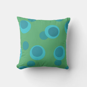 Light Blue, Teal, Slate retro dots on Olive Throw Pillow