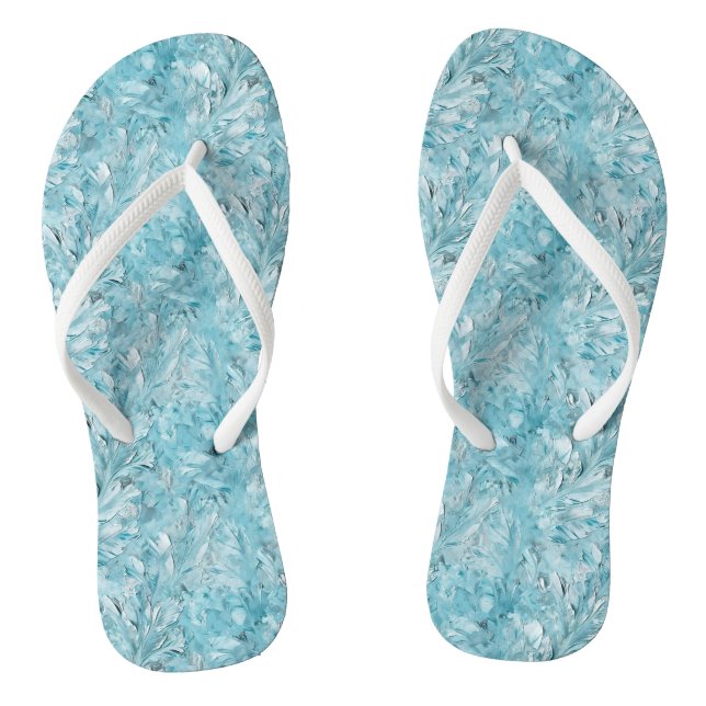 Light Blue Tempera Leaf Pattern Flip Flops (Footbed)