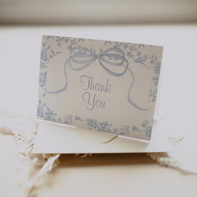 Light Blue Toile and Bow Bridal or Baby Shower Thank You Card (Creator Uploaded)