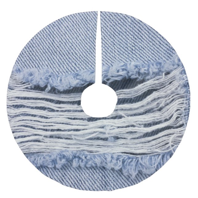 Light Blue Torn Jeans Texture Brushed Polyester Tree Skirt (Front)