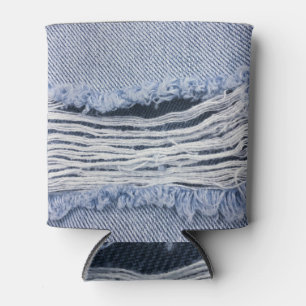 Light Blue Torn Jeans Texture Can Cooler