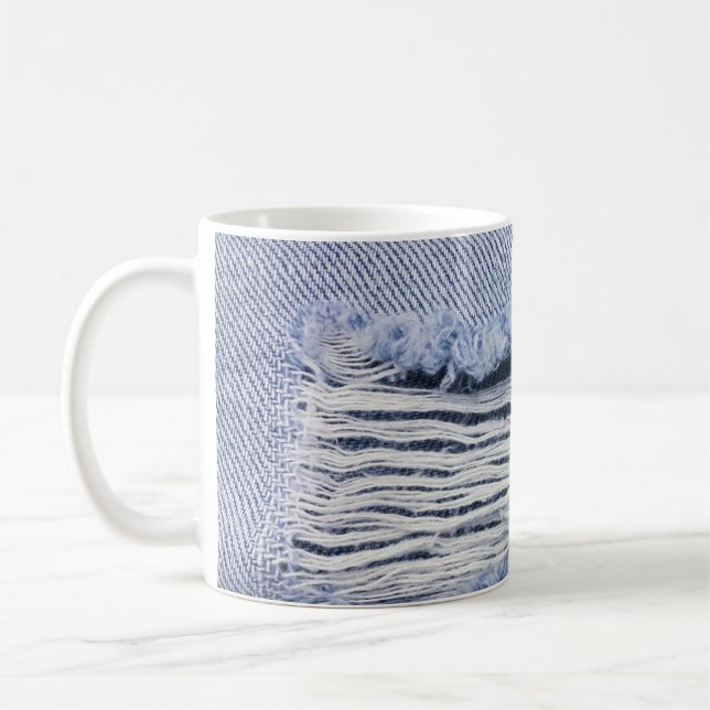 Light Blue Torn Jeans Texture Coffee Mug (Left)