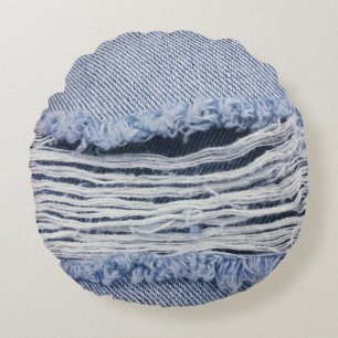 Light Blue Torn Jeans Texture Round Pillow