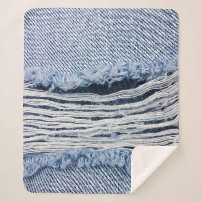 Light blue torn Jeans texture. Sherpa Blanket (Front)