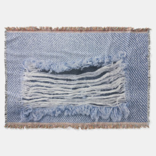 Light Blue Torn Jeans Texture Throw Blanket