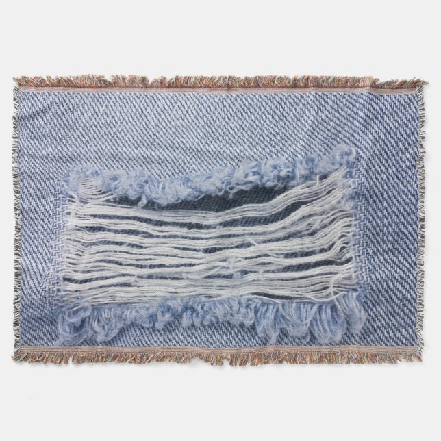 Light Blue Torn Jeans Texture Throw Blanket (Front)