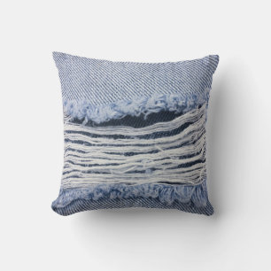 Light Blue Torn Jeans Texture Throw Pillow