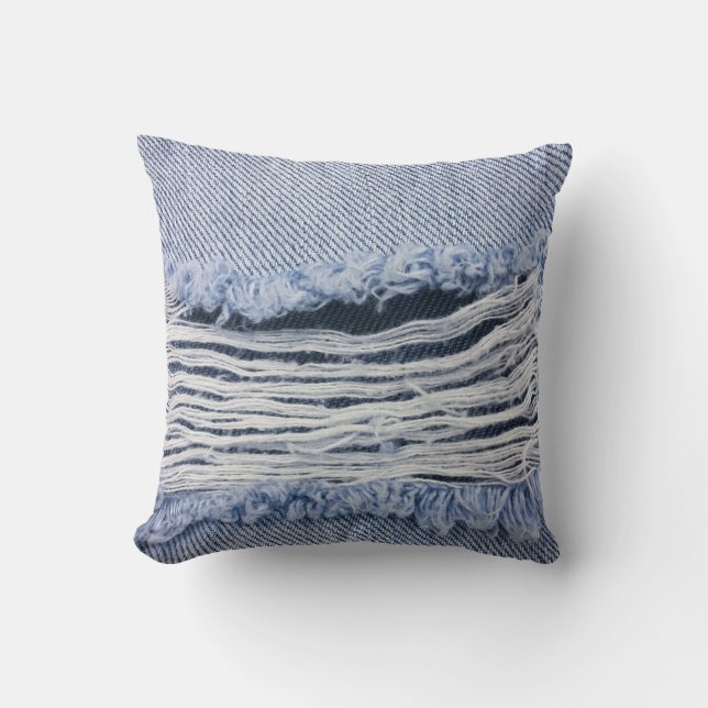 Light Blue Torn Jeans Texture Throw Pillow (Front)