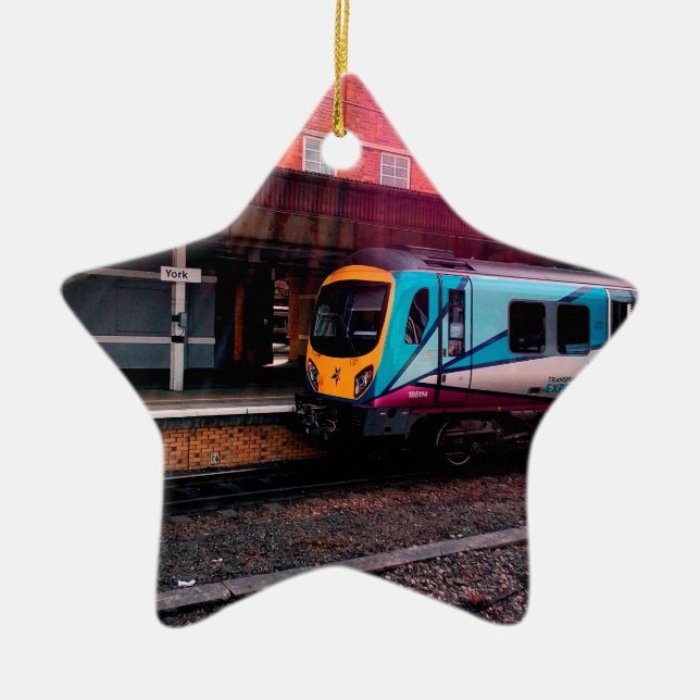 Light blue train ceramic ornament (Front)
