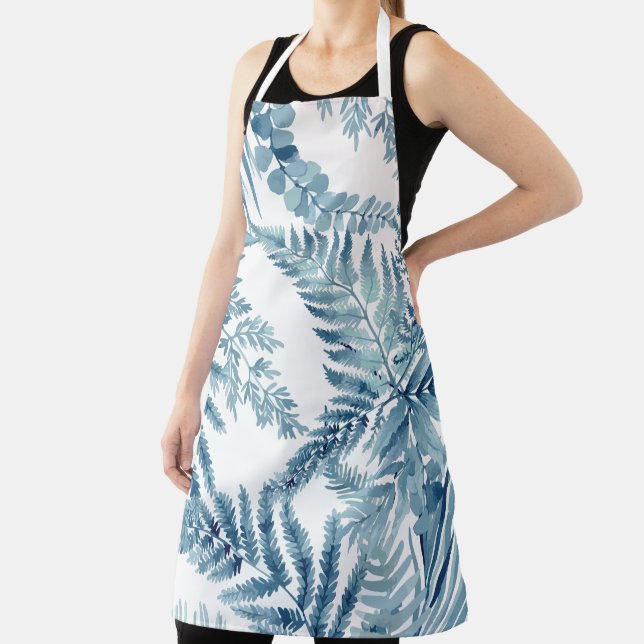 Light Blue Tropical Leaves Apron (Insitu)