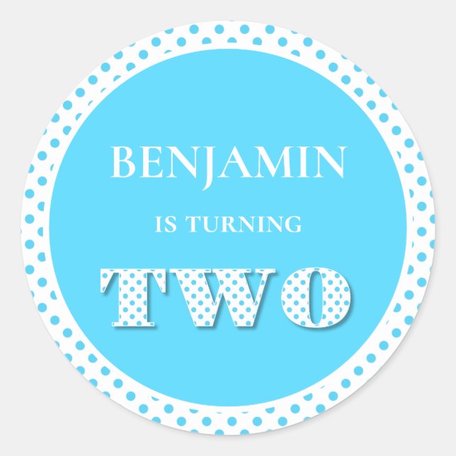 Light Blue Turning Two Polka Dot Classic Round Sticker (Front)