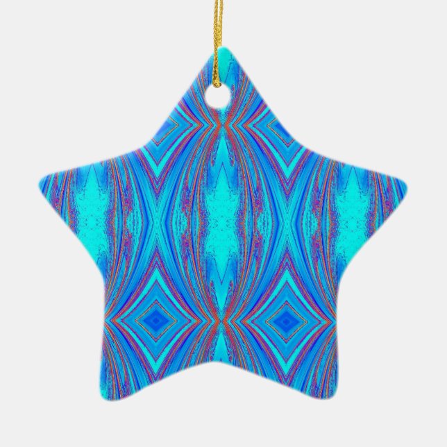 Light Blue Turquoise Diamonds Pattern Ceramic Ornament (Front)
