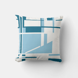 Light Blue Turquoise on White Abstract Art Shapes Throw Pillow