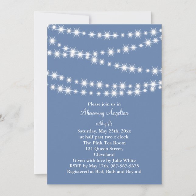 Light Blue Twinkle Lights Bridal Shower Invite (Front)
