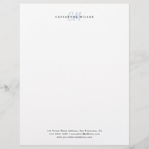 Light Blue Two Letter Initial Monogram Name Office Letterhead