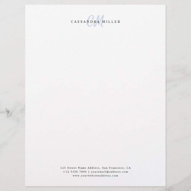 Light Blue Two Letter Initial Monogram Name Office Letterhead (Front)