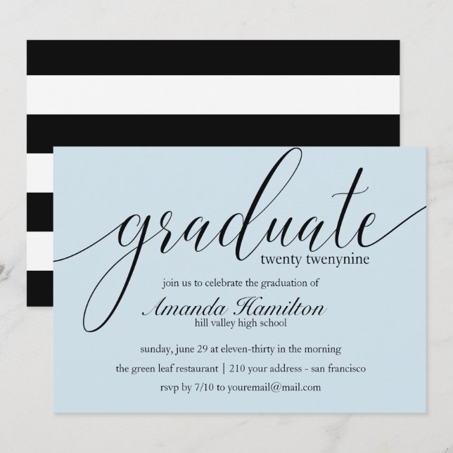 Light Blue  typography Graduation Invitation (Front/Back)