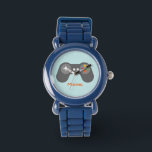 Light Blue Video Game Controller Watch<br><div class="desc">This fun watch features a cool vector illustration of a video games controller and can be personalized with your child's name, monogram, initial, or any text of your choice for a perfect custom gift.</div>