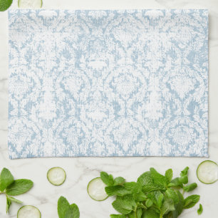 light blue vintage damask pattern kitchen towel