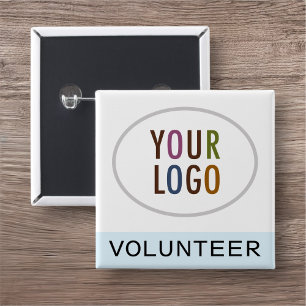 Light Blue Volunteer Pin Badge Logo Square Button