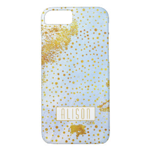 Light blue watercolor and gold foil confetti Case-Mate iPhone case