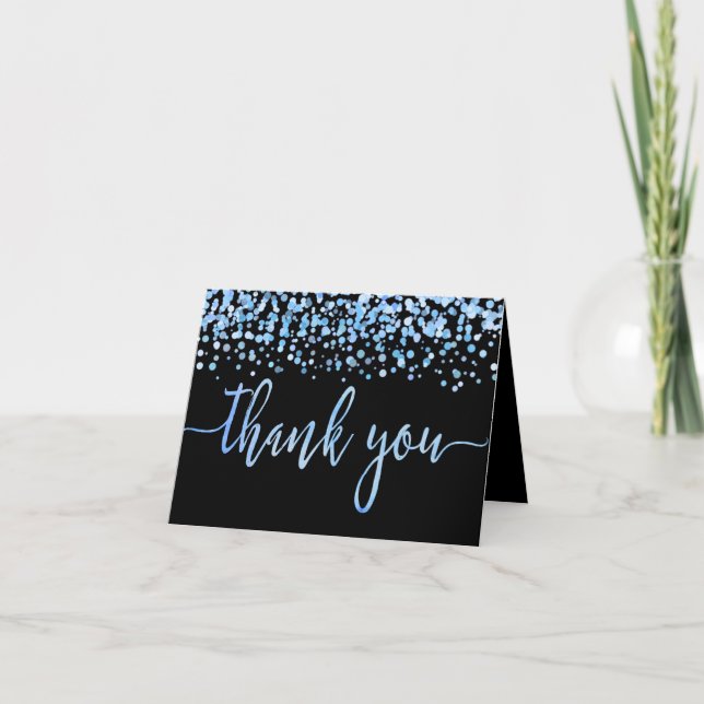 Light Blue Watercolor Confetti Wedding Thank You Card (Front)
