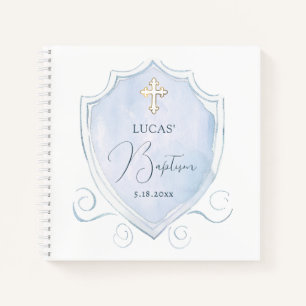 Light Blue Watercolor Crest Baptism Guest Book