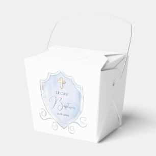 Light Blue Watercolor Crest Baptism Take Out Favor Box