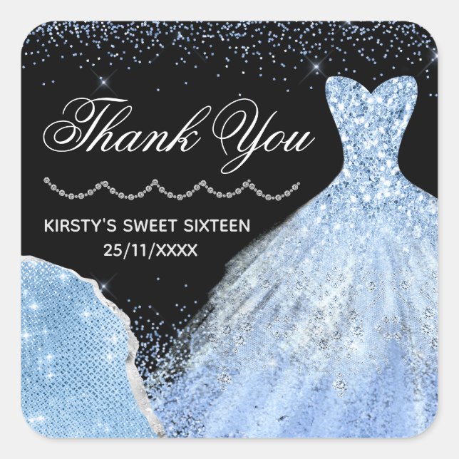 Light Blue Watercolor Dress Sweet 16 Birthday Square Sticker (Front)