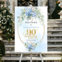 Light Blue Watercolor Floral 90th birthday welcome