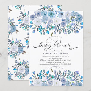 Light Blue Watercolor Floral Baby Brunch Invitation