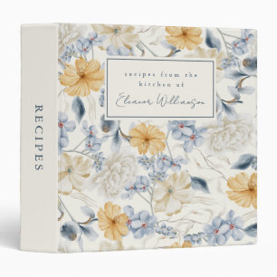 Light Blue Watercolor Floral Personalized Recipe Binder