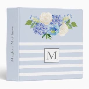 Light Blue Watercolor Floral Stripe 3 Ring Binder