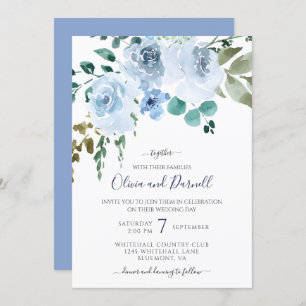 Light Blue Watercolor Floral Wedding I Invitation