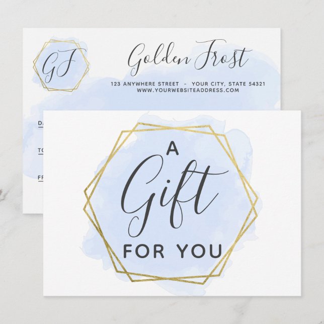 Light Blue Watercolor & Gold Gift Certificate Card (Front/Back)