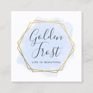 Light Blue Watercolor & Gold Social Media Network Square Business Card