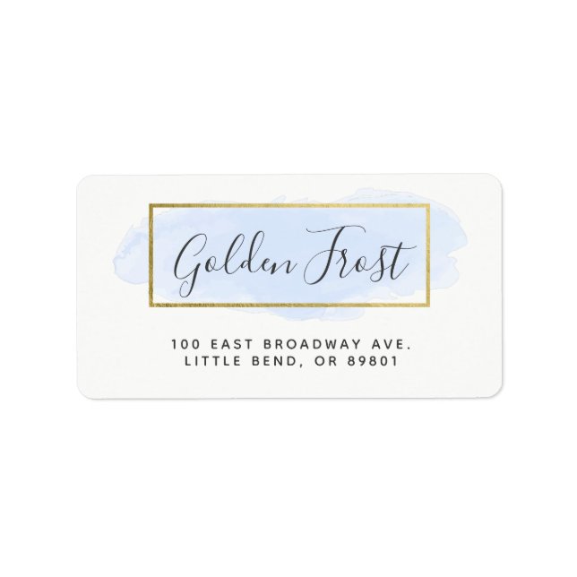 Light Blue Watercolor & Modern Gold Chic Address Label (Front)