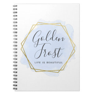 Light Blue Watercolor & Modern Gold Geometric Chic Notebook