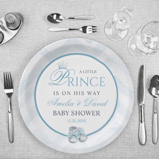Light Blue Watercolor Prince Baby Shower Paper Plate (Creator Uploaded)