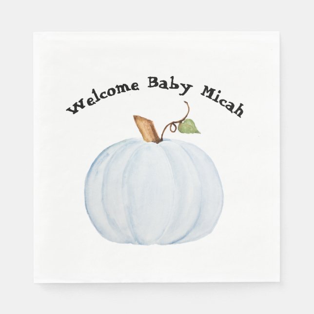 Light Blue Watercolor Pumpkin Baby Shower Napkin (Front)