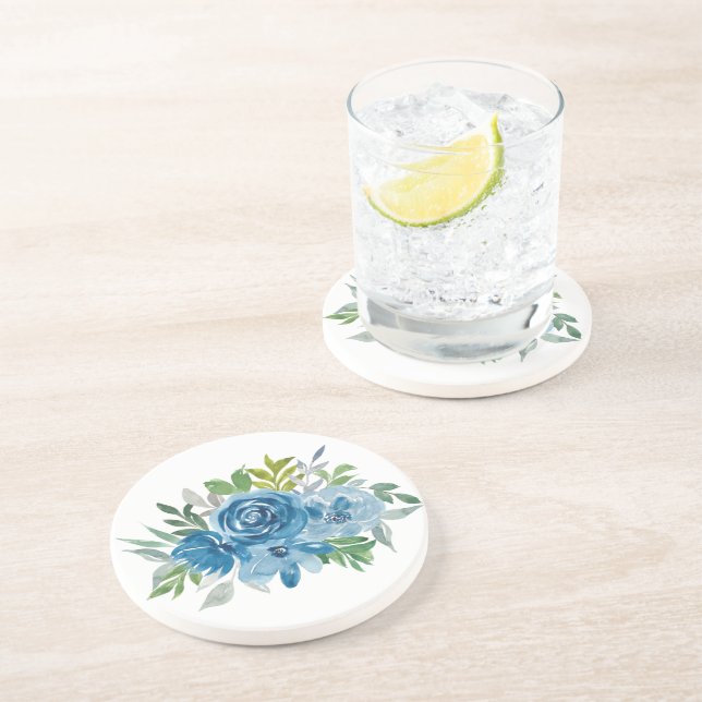 Light Blue Watercolor Roses Coaster (Side)