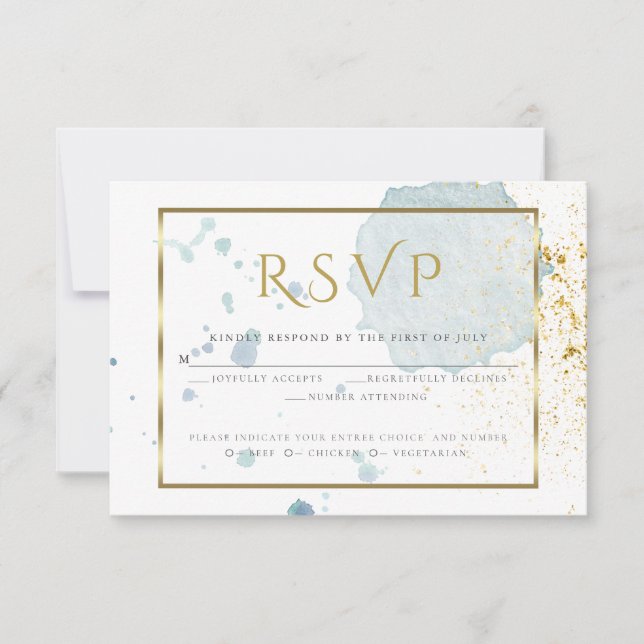 Light Blue Watercolor Splatters Meal Choice RSVP Card (Front)