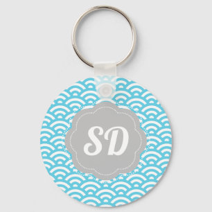 Light Blue Wave Custom Monogram Keychain