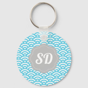 Light Blue Wave Custom Monogram Keychain